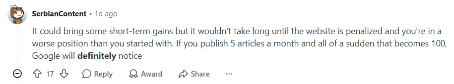 SEO discussion about publishing 999 articles at once
