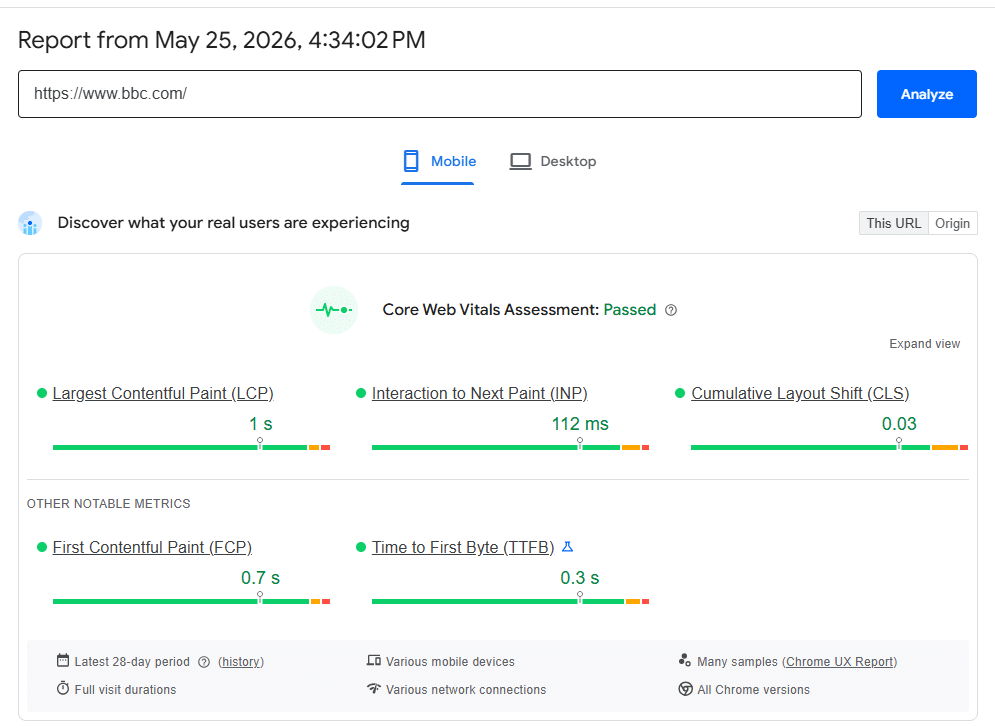 Pagespeed Insights Result