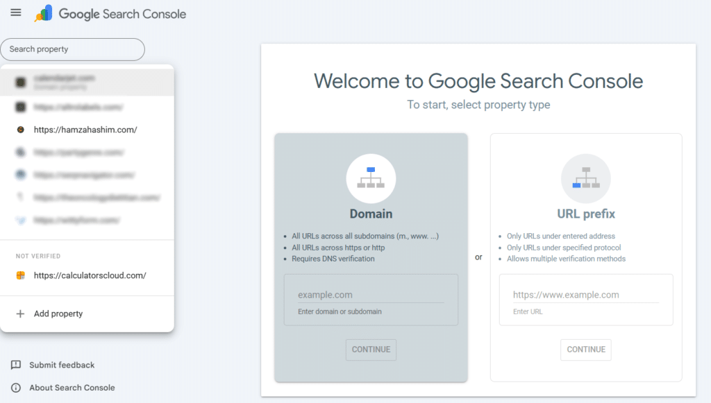 choose website in GSC
