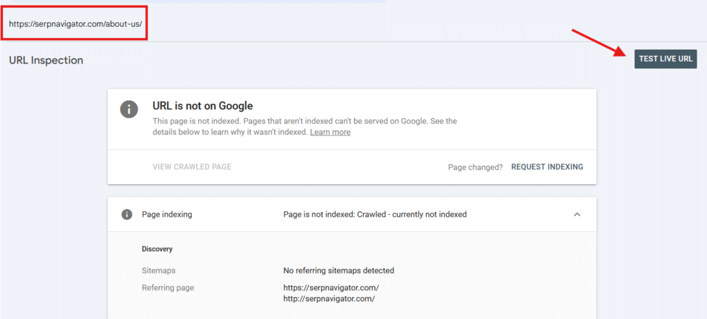 google url inspection tool