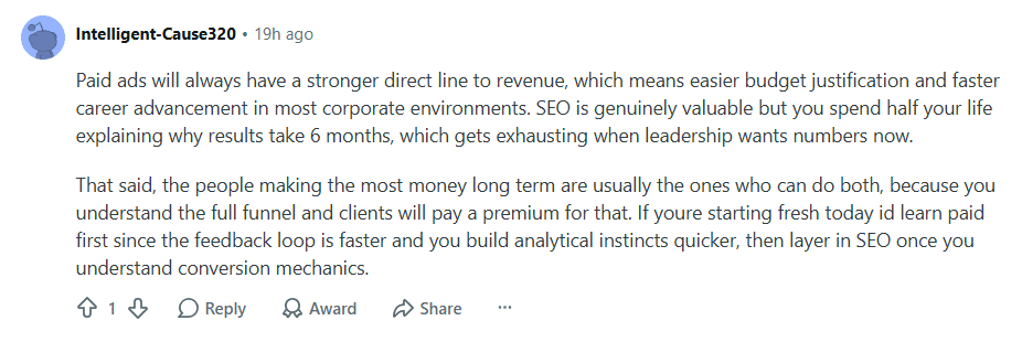 comment by Intelligent Cause 320 about paid ads and revenue