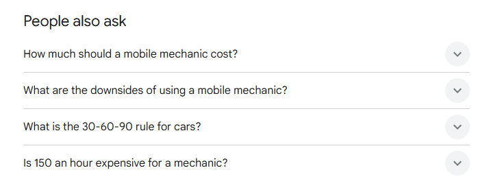 People Also Ask results used for local keyword research